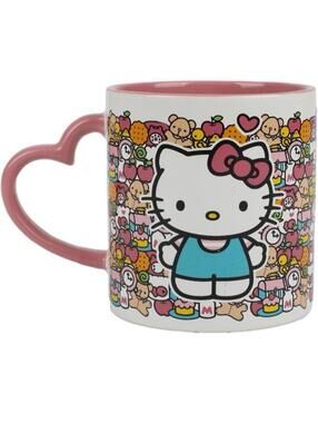 Hello Kitty Pink Heart Handle Ceramic Mug 16oz Cute Collectible Gift Cup